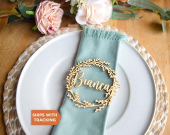 Custom Wedding Holiday Table Name Place Cards | Dinner Party Table decor, Wedding Name Cards, Wood Table Setting, Rustic Place Name, Wedding