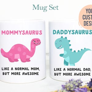 Mom and Dad Mug Set, Mommysaurus and Daddysaurus, Pregnancy Reveal,New Dad Gift, Baby Announcement, First Time Parents, New Parents Gift