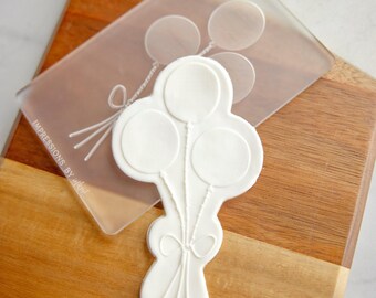 Birthday Balloons Plaque - Acrylic Fondant Embosser With Optional Cutter | Cookie Stamp, Birthday Fondant Embosser, Birthday Cookie Cutter