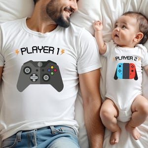 Video Game Dad Player 1 and 2 Shirt and Bodysuit | Matching Shirts Bodysuit, Father&#39;s Day gift, Gift for Gamer Dad, Matching Father Child