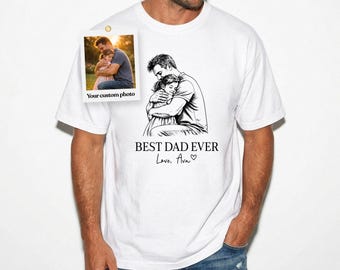 Custom Photo Dad Shirt, Personalized Father's Day Gift for Dad, Best Dad Ever Shirt, Photo to Sketch Tee, Gift From Kids