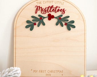 Tablero de huellas para la primera Navidad del bebé: manualidad de muérdagos, letrero de huellas personalizado, recuerdo navideño para bebé, actividad navideña