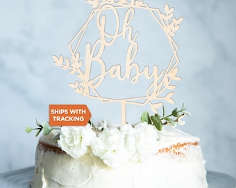 Oh Baby Shower Cake Topper | Oh Baby Floral Cake Topper, Rustic Wood Acrylic Topper, Baby Shower Decoration, Gender Reveal Topper,New Baby