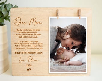 First Mothers Day Gift, Personalized Engraved Photo Frame, New Mom Gift from Baby, Custom Wood Frame, First Mothers Day Keepsake