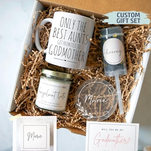 Coffret cadeau personnalisé pour marraine | Nouveau cadeau marraine, cadeau de baptême, fée marraine, proposition pour marraine, seras-tu ma marraine, parrain et marraine