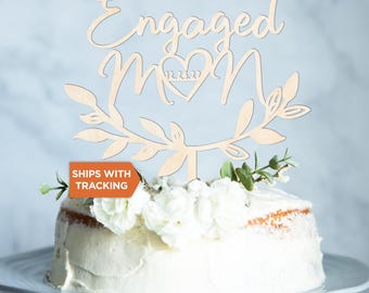 Custom Engaged Wedding Cake Topper | We're Engaged Personalized Cake Topper, Engagement Party Wood Acrylic Cake Topper, Bridal Shower Decor