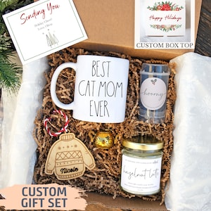 Coffret cadeau de Noël personnalisé pour maman chat | Idée cadeau de Noël, coffret cadeau de Noël, cadeau de Noël pour maman chat, cadeau de Noël pour femme