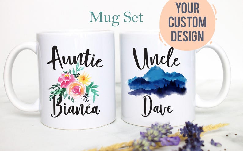 Personalized NAME Aunt and Uncle Individual OR Mug Set #5, Pregnancy ...