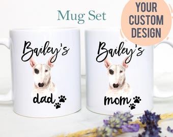Personalized Dog Mug Set, Dog Mug, Dog Lover Gift, Custom Dog Gift, Dog Mom, Dog Dad, Bull Terrier Gift, Bull Terrier Mug, Dog Owner Gift
