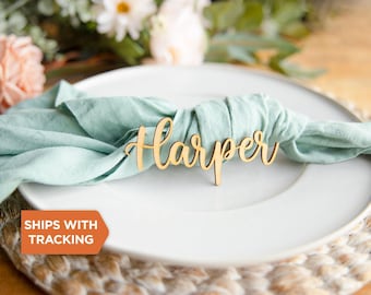Custom Wedding Holiday Table Name Place Cards | Dinner Party Table decor, Wedding Name Cards, Wood Table Setting, Rustic Place Name, Wedding