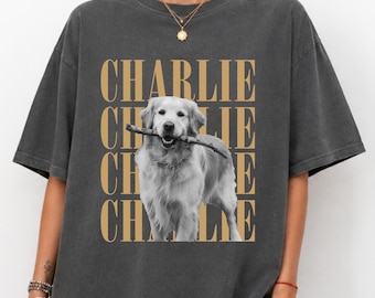 Comfort Colors® カスタムペット写真入りシャツまたはスウェットシャツ、ペットの名前入りTシャツ、ヴィンテージ風犬猫シャツ