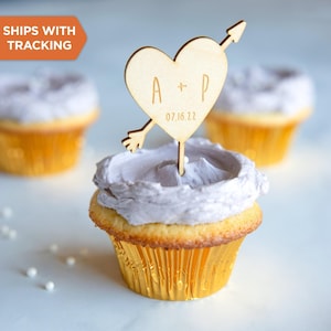 Wedding Cupcake Toppers | Wood OR Acrylic Cupcake Topper,Mr Mrs Topper, Rustic Wedding Decor,Engagement Party Cupcake,Custom Initial Cupcake