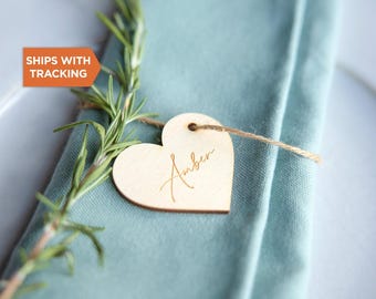 Custom Place Card | Rustic Heart Wedding Name Place Cards, Wood Wedding Favor, Rustic Place Name,Dinner Party Decor, Wedding Table Setting