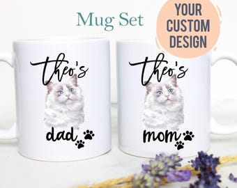 Personalized Cat Mug Individual OR Set, Cat Lover Gift, Custom Cat Gift, Cat Mom, Cat Dad, Cat Owner Gift, Ragdoll Cat Gift, Ragdoll Mug
