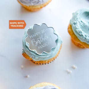 Custom Happy Birthday Cupcake Topper | Personalized Birthday Wood Acrylic Cupcake Topper, Custom Name Birthday Cupcake Topper,Cake Charm
