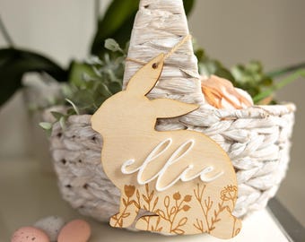 Etiqueta personalizada para canasta de Pascua con forma de conejito, etiqueta personalizada para huevo de Pascua, regalo de Pascua para niños, decoración de Pascua, etiqueta de conejito adorable, etiqueta con nombre para canasta de Pascua