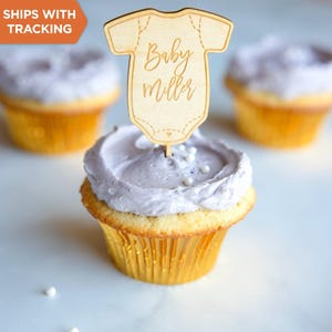 Baby Shower Cupcake Topper | Custom Wood Acrylic Cupcake Topper, Personalized New Baby Cupcake Topper, Baby Wood Picks, Baby Name Topper