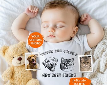 Custom New Best Friend Bodysuit | Protected By Pets, Newborn Outfit, Gift for Baby Pet Lover, Dog Brother, Baby Announcement, Cat Portrait