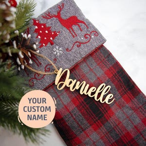 Wood and Acrylic Stocking Name Tag | Christmas Gift Tag, Personalized Name Stocking Tag, Wood Acrylic Tag, Ornament Name Gift Tag, Name tag