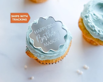 Custom Happy Birthday Cupcake Topper | Personalized Birthday Wood Acrylic Cupcake Topper, Custom Name Birthday Cupcake Topper,Cake Charm