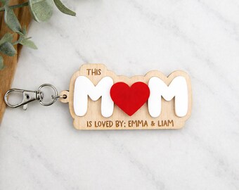 Personalized Mom Keychain, This Mom Is Loved By Keyring, Custom Mother's Day Gift for Mom, Gift From Kids, Wooden Keychain