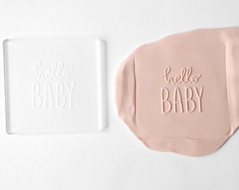 Hello Baby Acrylic Fondant Embosser With Cutter | Baby Shower Cookie Stamp, Baby Shower Fondant Embosser, Baby Shower Cookie Cutter Embosser