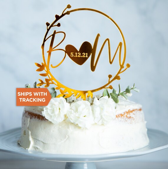 Cake topper personnalisé mariage initial