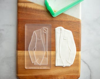 Smokingplaquette: acrylfondantembosser met optionele snijder | Koekjesstempel, fondant bruiloft fondant, smokingkoekjesvormer, bruiloftskoekje