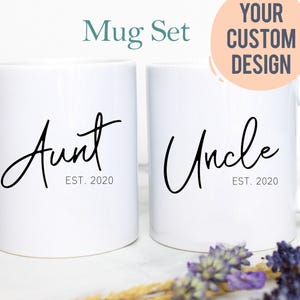 Gepersonaliseerde tante en oom individueel OF mok set #5, tante oom EST cadeau, aangepaste tante cadeau, nieuwe tante mok oom mok aangepaste babyaankondiging