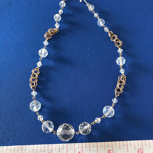 Vintage Art Deco jewellery crystal rolled gold necklace