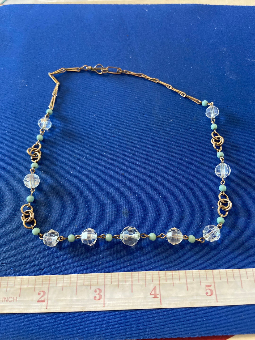 Vintage Art Deco Crystal Glass Rolled Gold Necklace Etsy