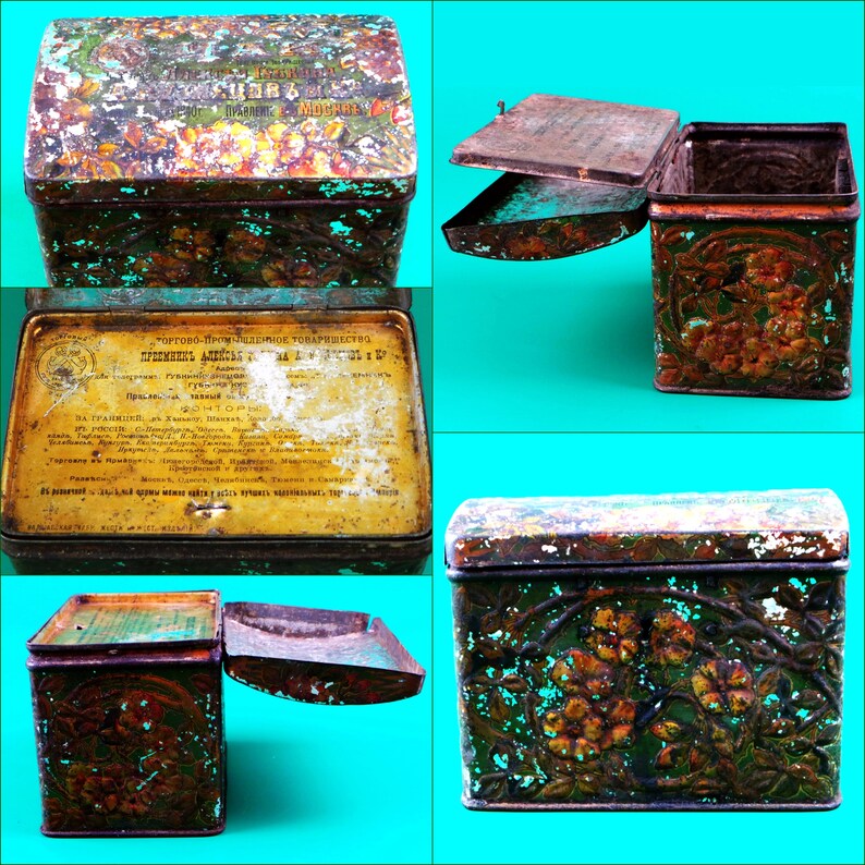 Vintage Rare Tin Box Antique Tea Tin Box Home Style Art Deco Etsy