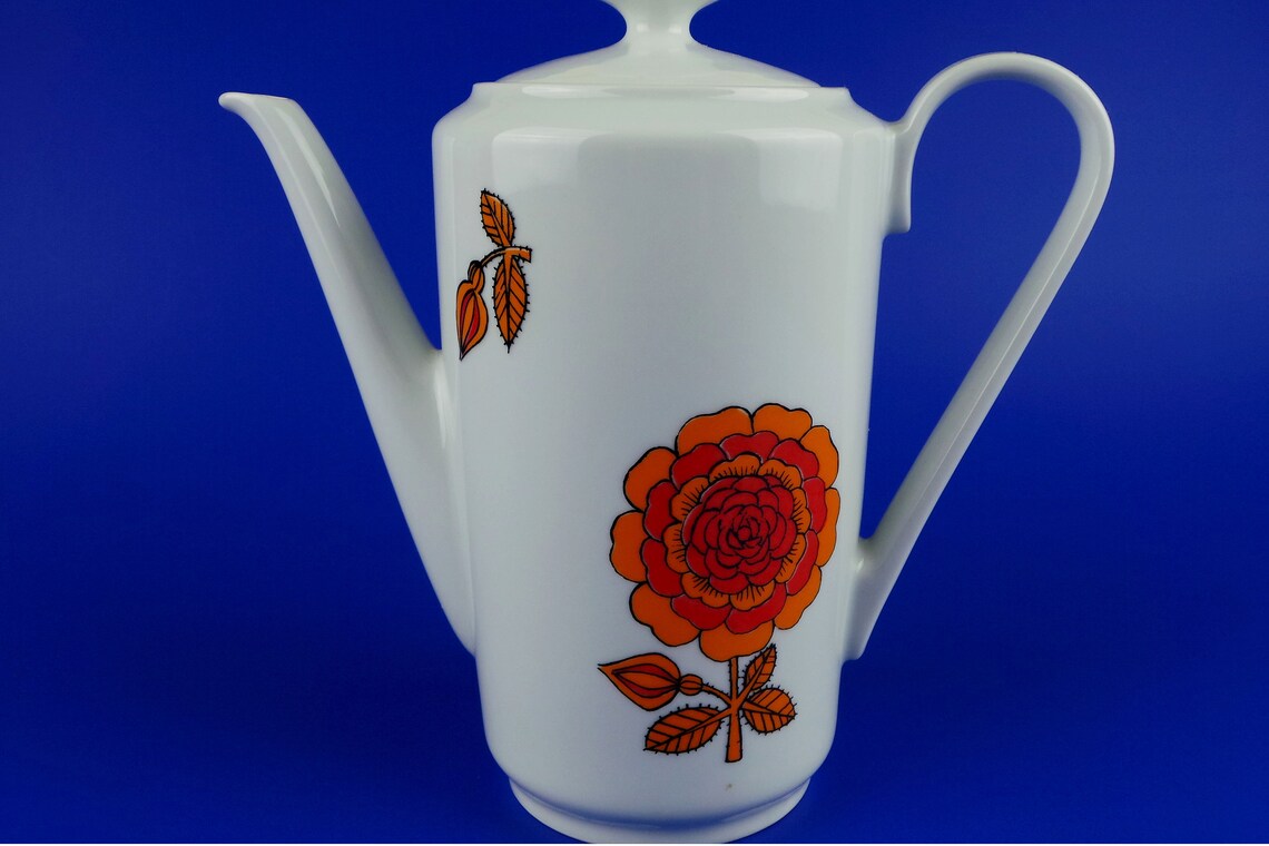 Vintage Large Porcelain Teapot Kahla Vintage Kettle Orange Etsy