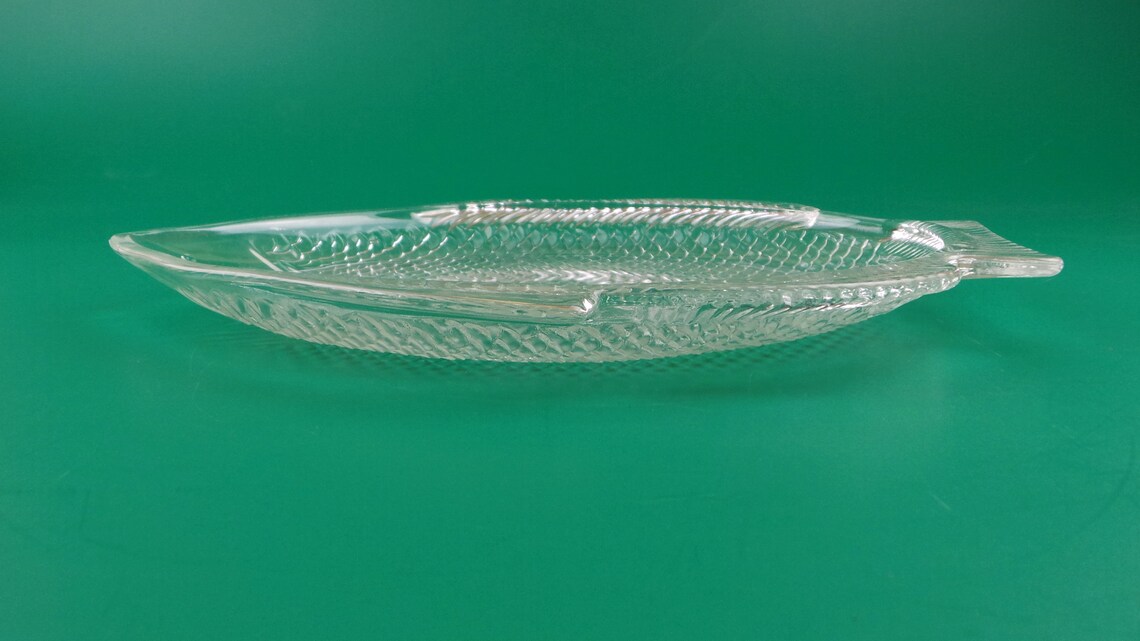 Vintage Clear Glass Fish Serving Tray Vintage Glass Fish Plate Made in