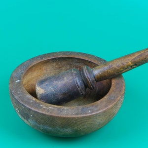 Vintage Wooden Mortar and Pestle, Mid Century Kitchen Utensil, Wooden Grinding Bowl With Pestle, Woody Culinary Crushing Container