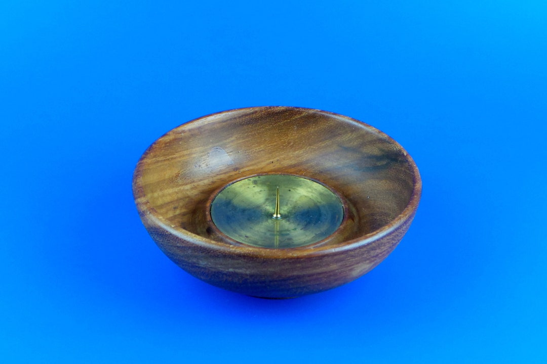 Vintage Wooden Round Candlestick Vintage Wood Metal Candle Holder Made