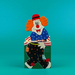 Vintage Wooden Hand Painted Clown Piggy Bank * Vintage Wooden Coin Bank * Collectable Wooden Toy