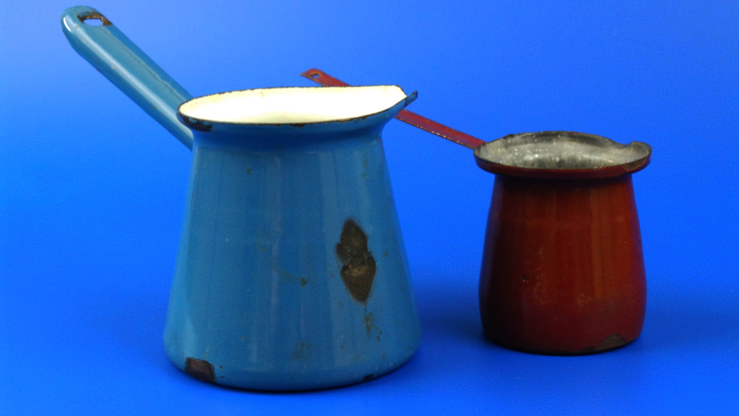 Set of Two Vintage Enamel Turkish Coffee Pots Rustic Coffee Etsy