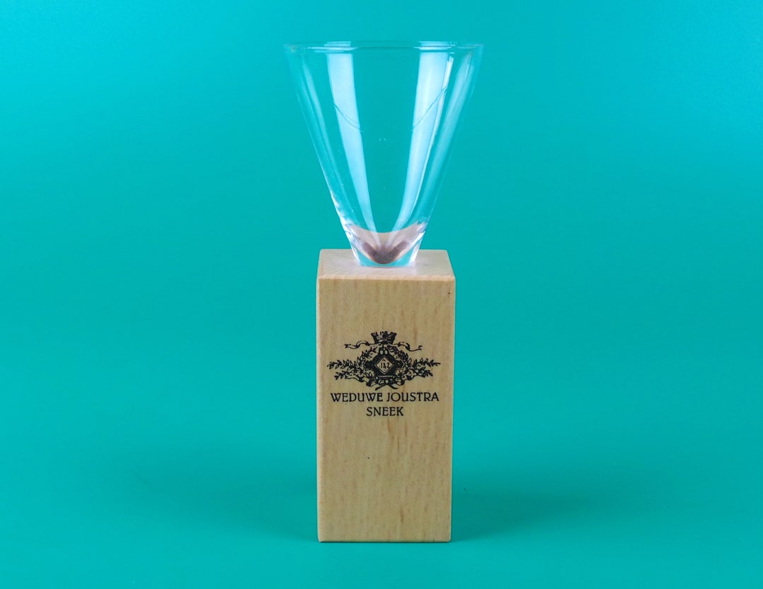 Vintage Shot Glass With Wooden Stand Weduwe Joustra Sneek Etsy