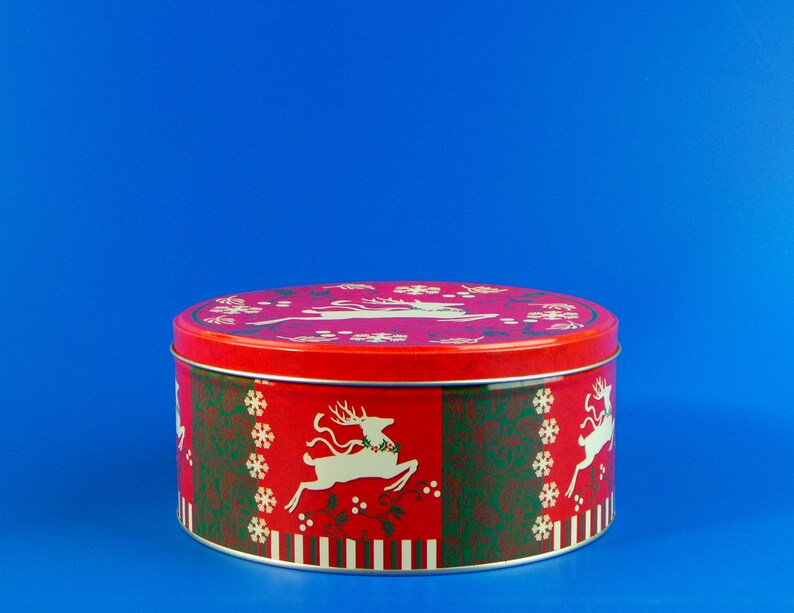 Vintage Round Christmas Container Vintage Tin Box Deers Etsy