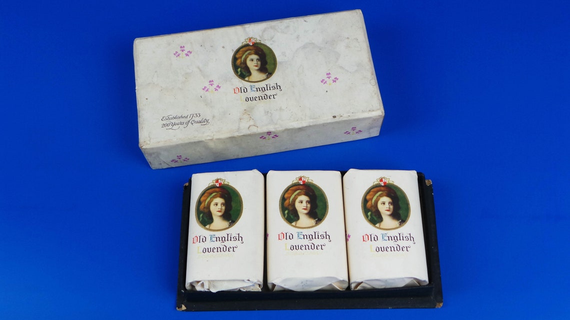 Antique Cardboard Box With Three Old English Lavender Soaps Etsy