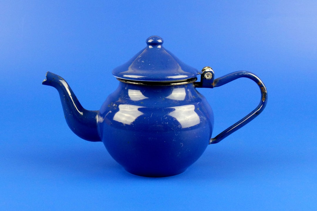 Vintage Enamel Teapot Vintage Blue Kettle Retro Kitchen Decor Etsy
