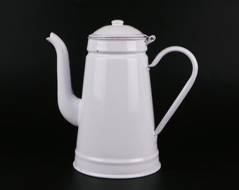 Vintage Large French Enamel Jug * Vintage White Kettle * Art Kitchen Decor