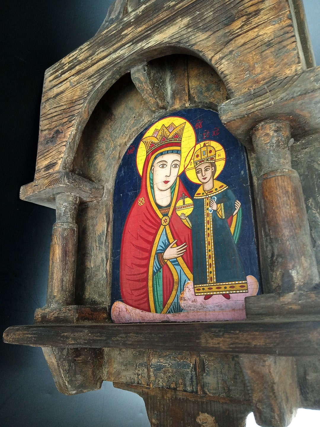 Antique Handmade Wooden Orthodox Iconostasis Holy Virgin and Child ...