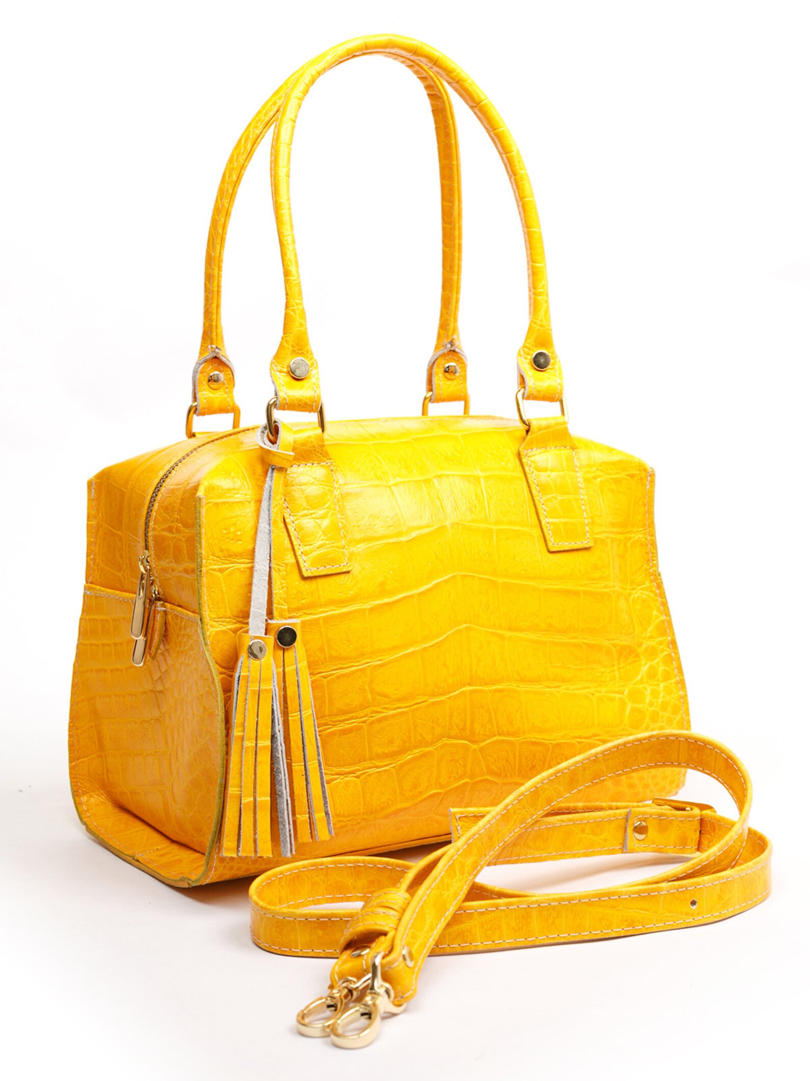 Women's Yellow Leather Handbag Etsy