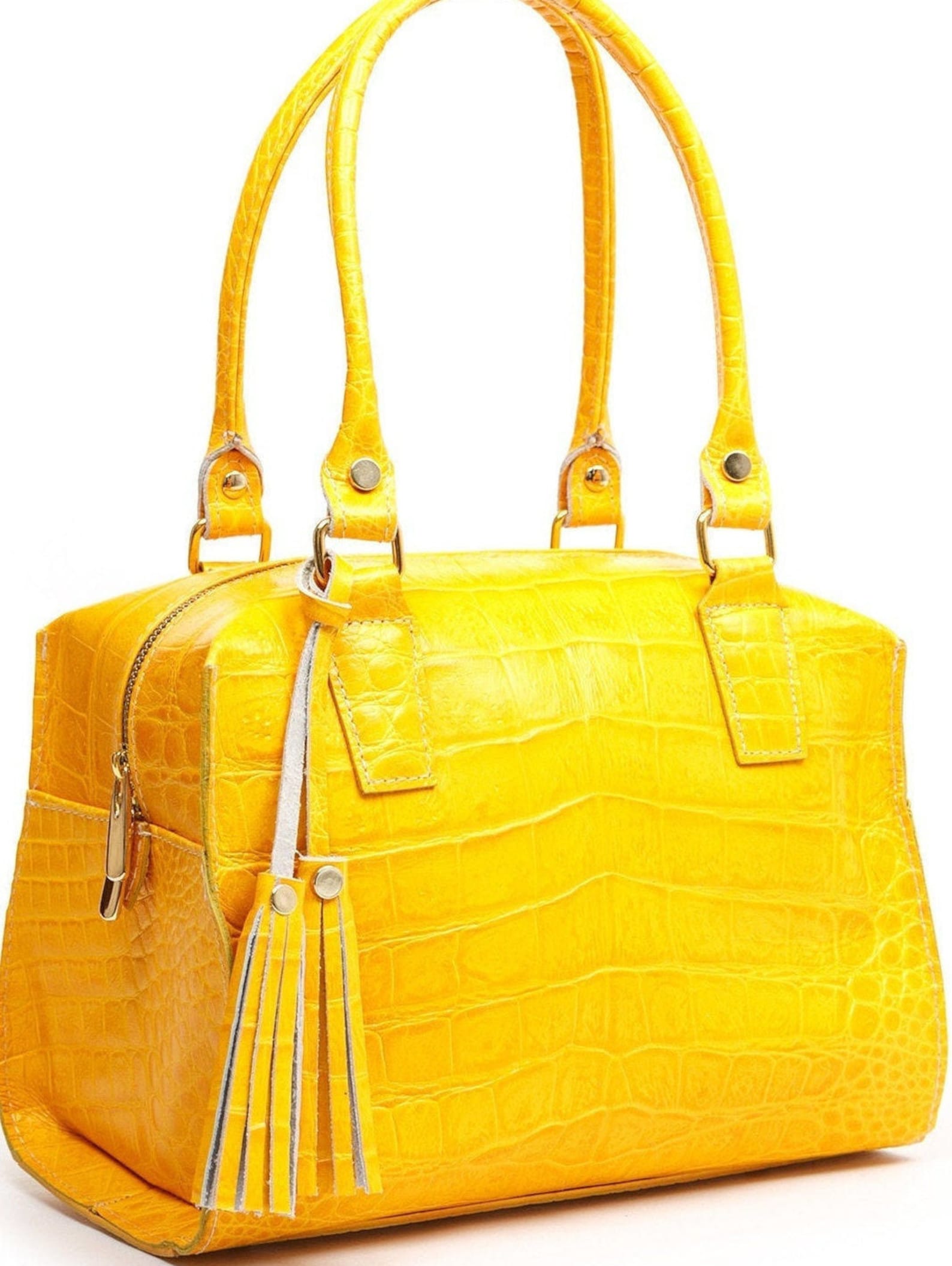 Women's Yellow Leather Handbag Etsy