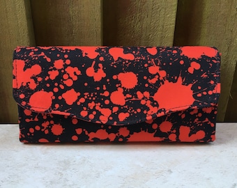 Necessary Clutch Wallet, blood splatter print, NCW wallet, large wallet for women