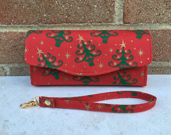 Necessary Clutch Wallet, Christmas print, NCW wallet, red large wallet for women