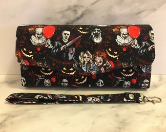 Necessary Clutch Wallet, horror movie print, NCW wallet, large wallet for women