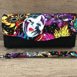 Billetera de embrague necesaria, impresión de máscaras de carnaval, billetera NCW, billetera grande para mujeres